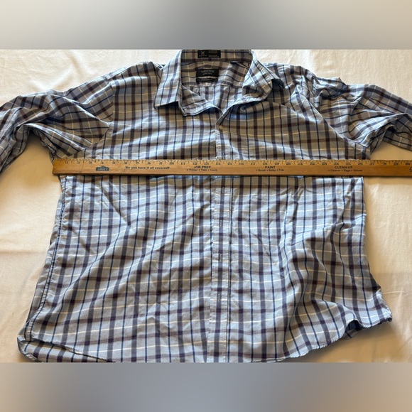 Nordstrom Men's Wrinkle Free Casual Blue and White Plaid Shirt  Neck 18 - Picture 5 of 7